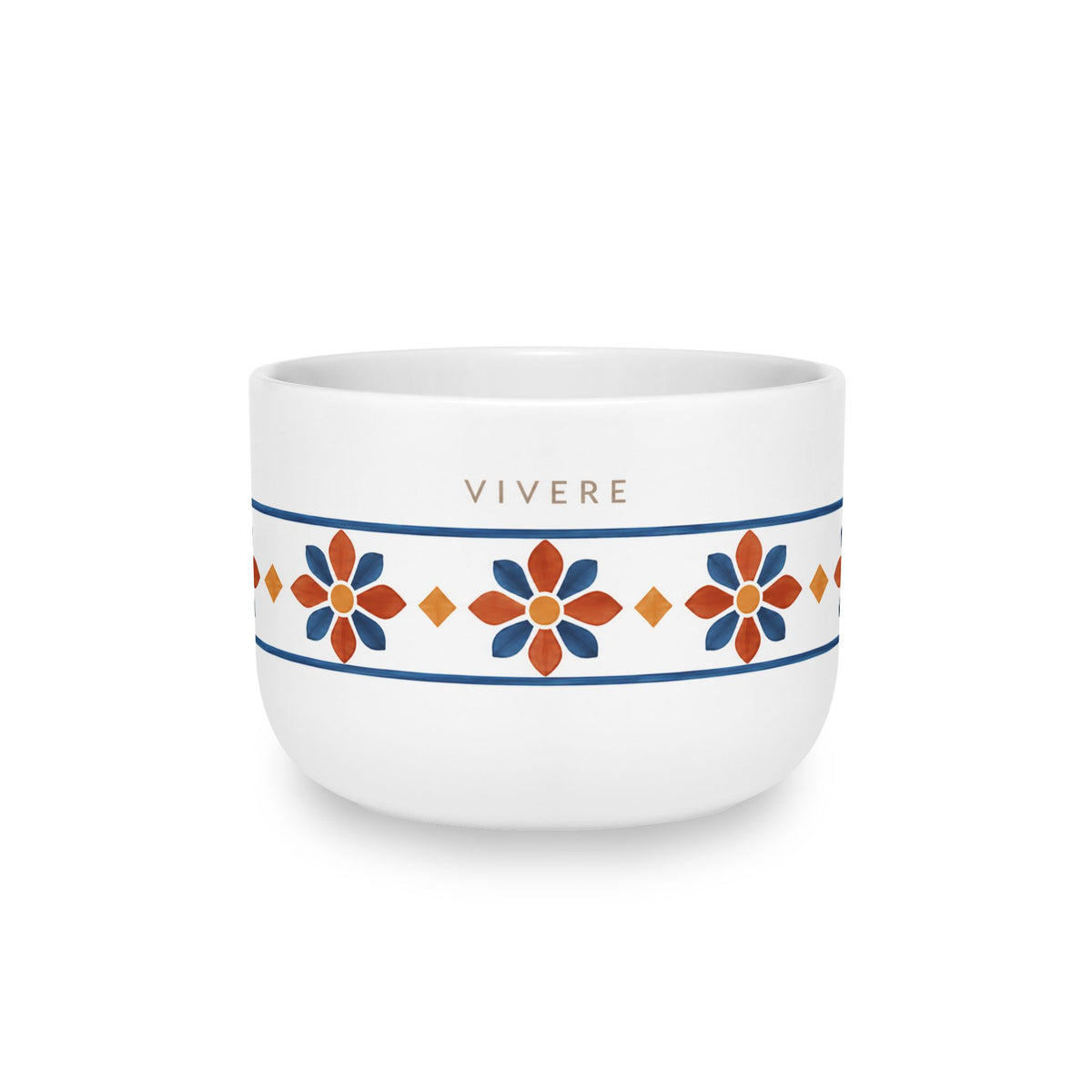 Vivere Ceramic Latte Mug — 25oz Sereno Retro Floral Border Design