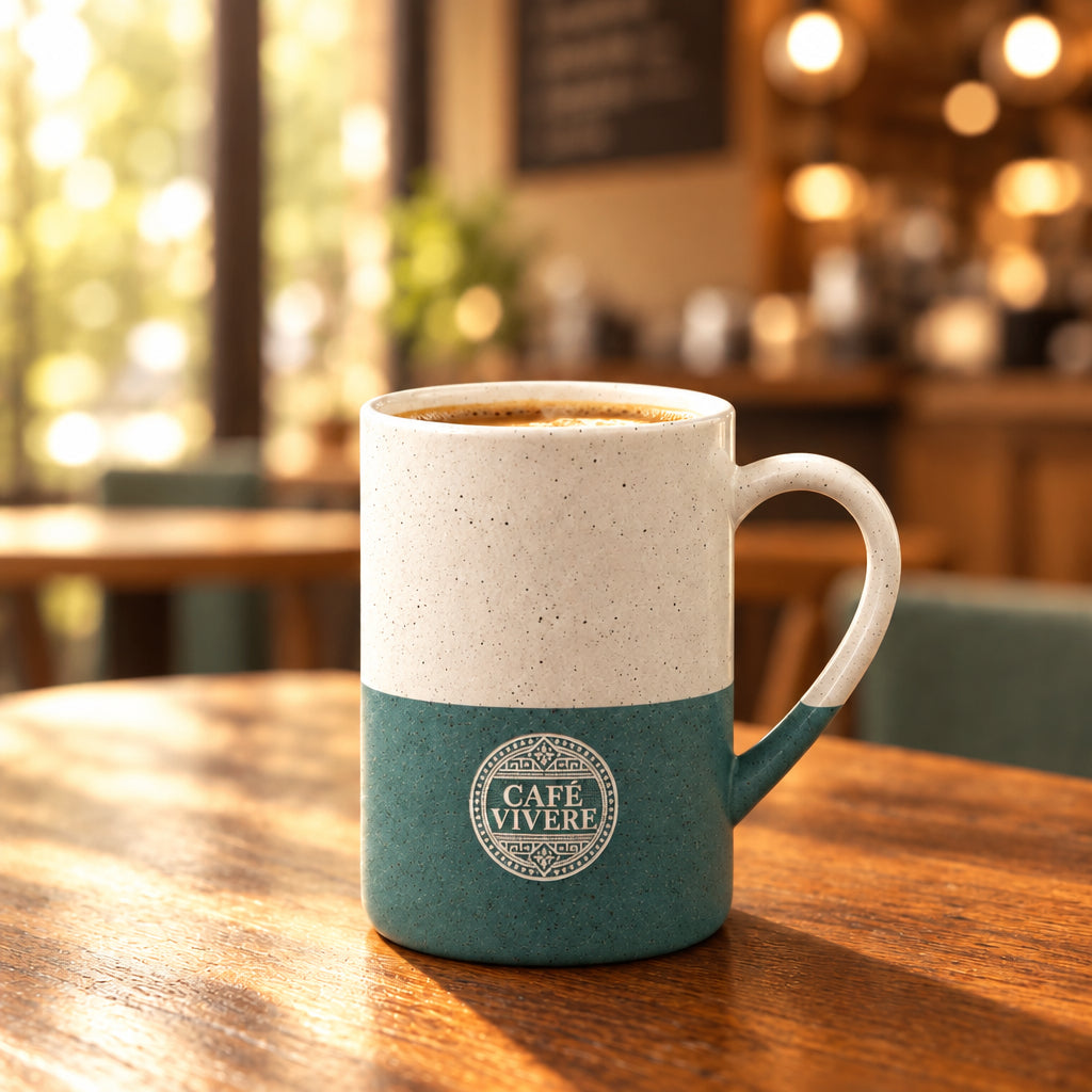 Speckled Two-Tone Ceramic Mug 13oz — Cafe Vivere Engraved Design