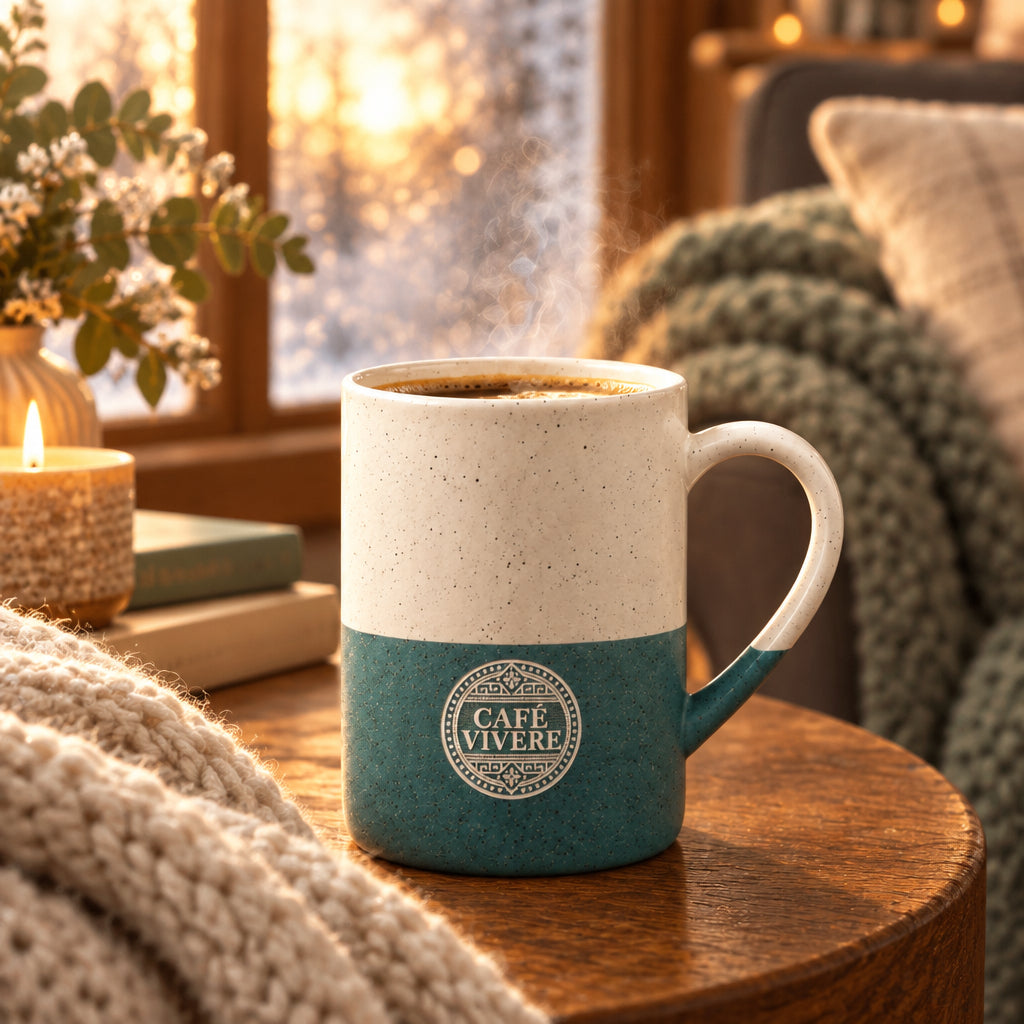 Speckled Two-Tone Ceramic Mug 13oz — Cafe Vivere Engraved Design