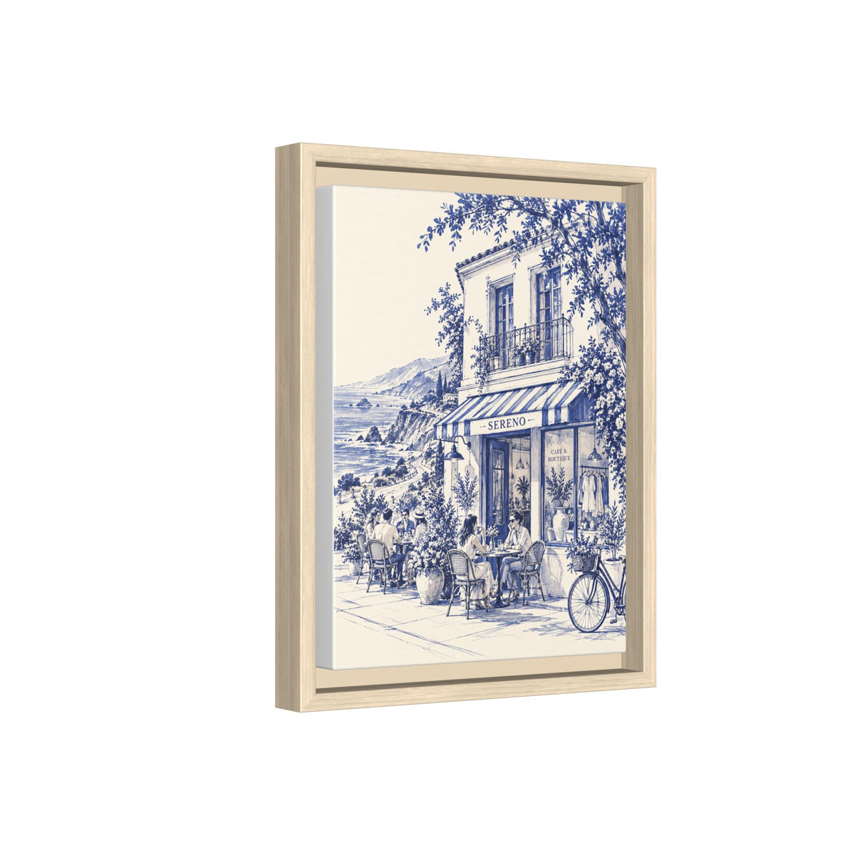 Sereno by Café Vivere - Pacific Coast Highway Blue Ink Matte Canvas Print, Framed (Multi-color)