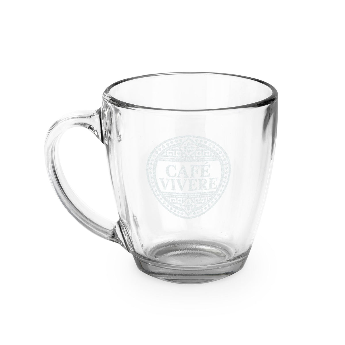 Engraved Tapered Glass Mug — 'Café Vivere' 15.5 oz Coffee Cup