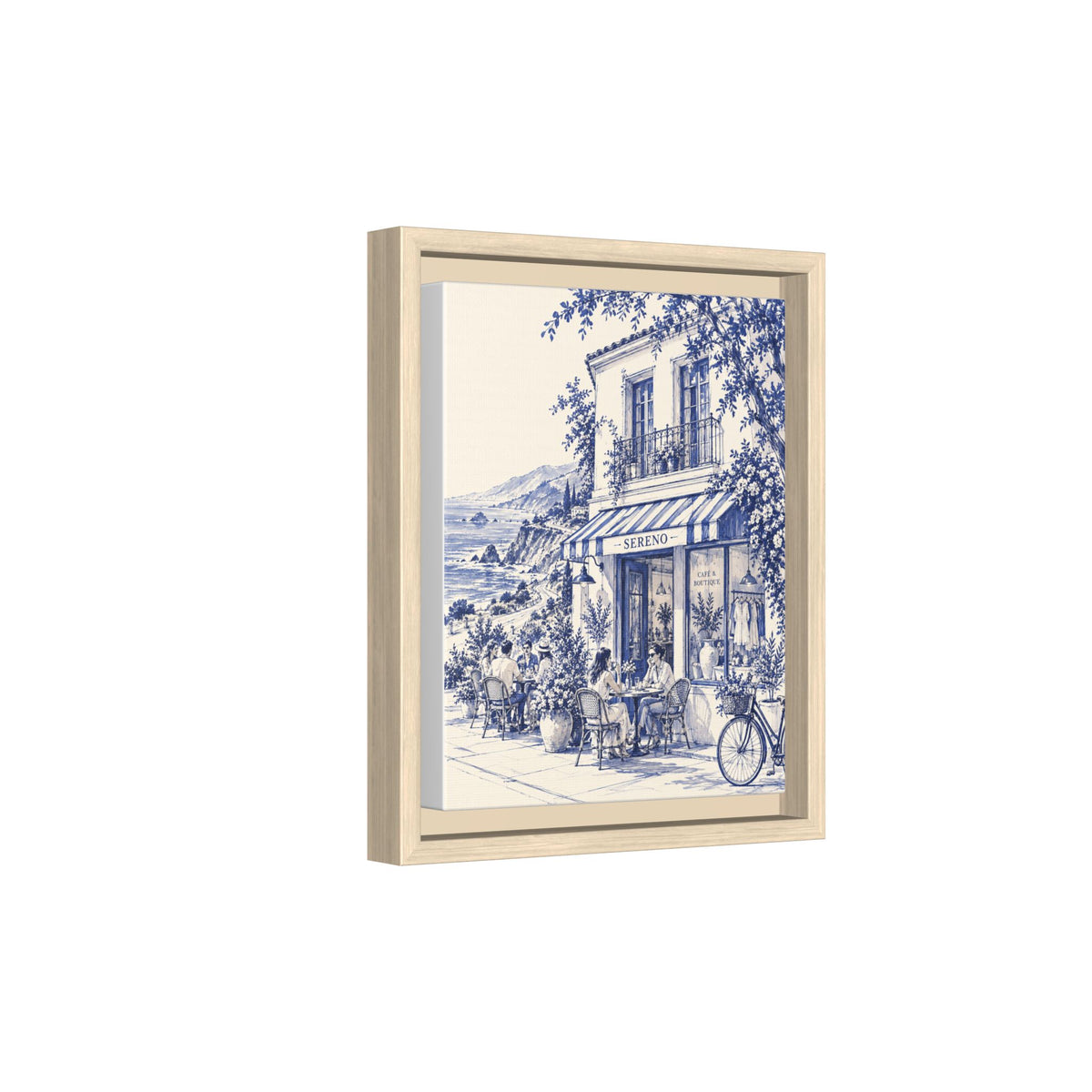 Sereno by Café Vivere - Pacific Coast Highway Blue Ink Matte Canvas Print, Framed (Multi-color)