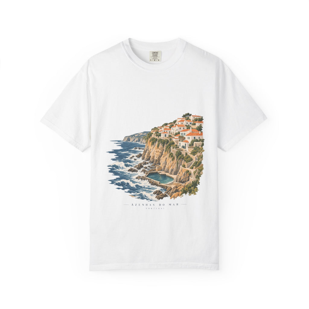 Coastal Cliffside Illustration T-Shirt — Café Vivere Azenhas do Mar Portugal Scenic Tee