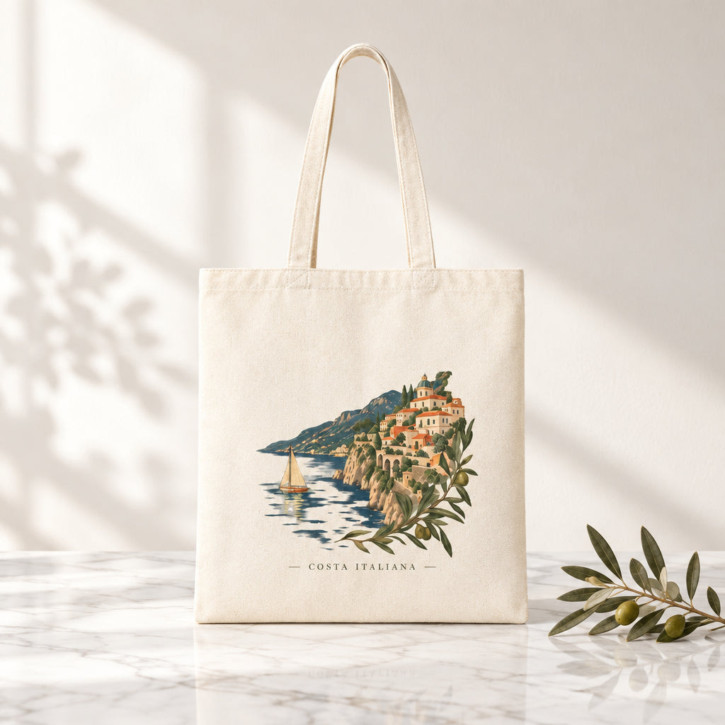 Italian Coastline Canvas Tote — Sereno Scenic Beach Village Bag