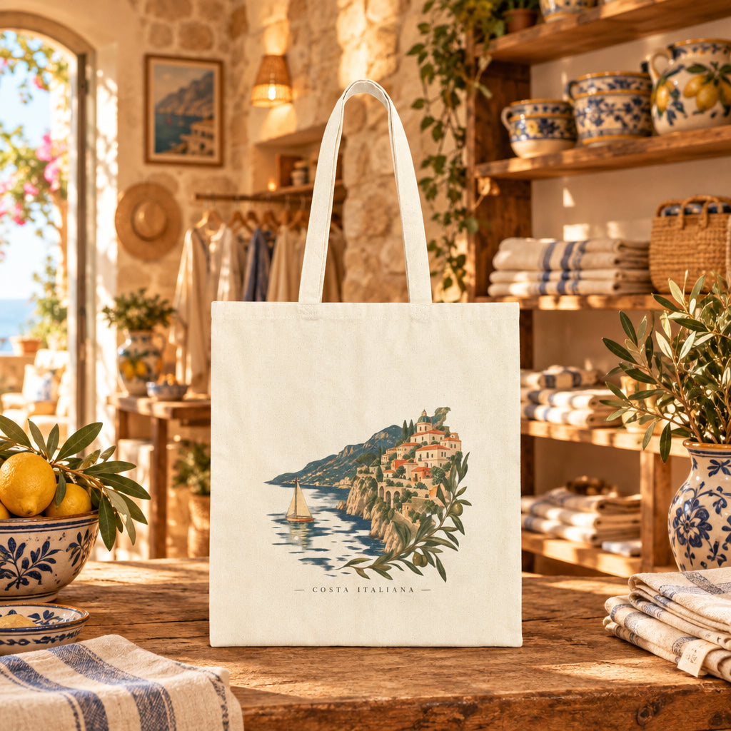 Italian Coastline Canvas Tote — Sereno Scenic Beach Village Bag