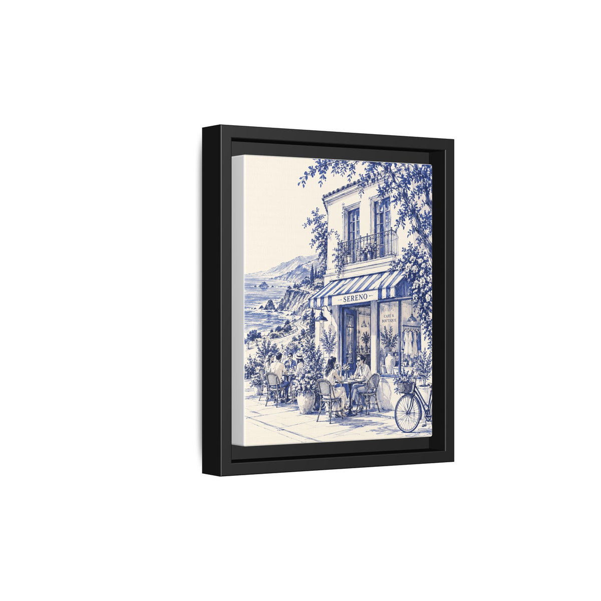 Sereno by Café Vivere - Pacific Coast Highway Blue Ink Matte Canvas Print, Framed (Multi-color)