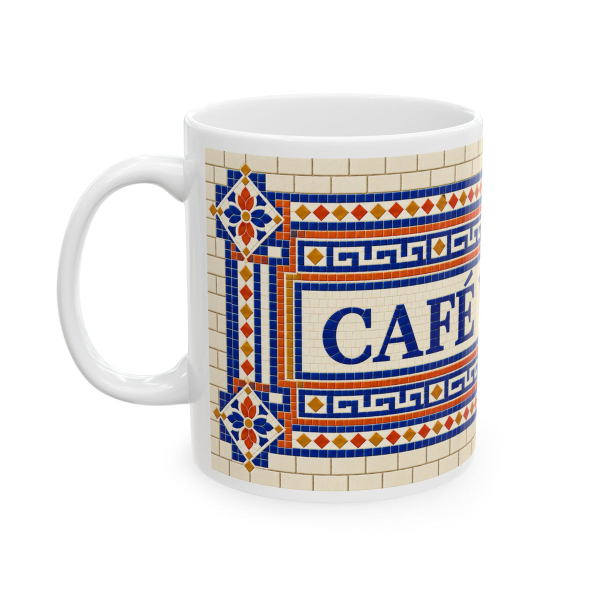 Café Vivere Ceramic Mug — Vintage Tile Pattern (11oz & 15oz)