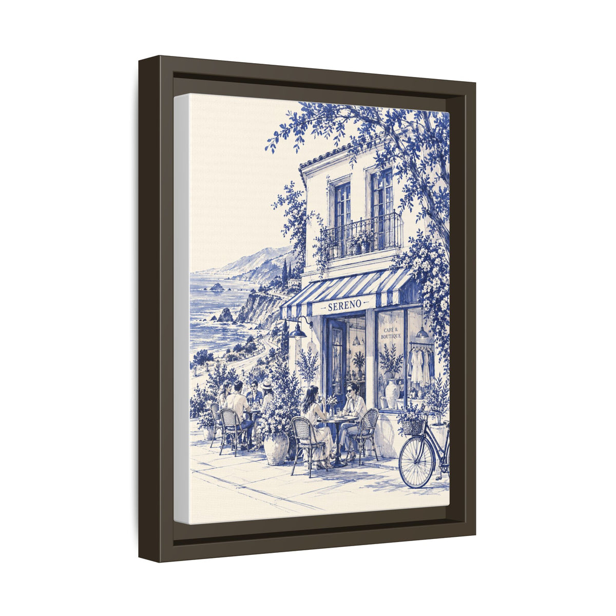 Sereno by Café Vivere - Pacific Coast Highway Blue Ink Matte Canvas Print, Framed (Multi-color)
