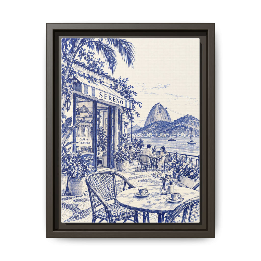 Sereno by Café Vivere - Rio de Janeiro Coast Blue Ink Matte Canvas Print, Framed (Multi-color)