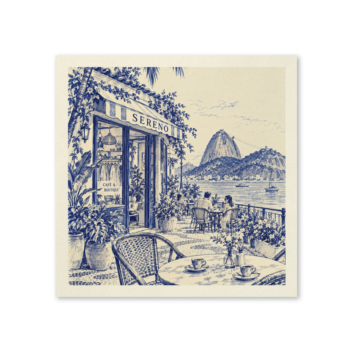 Rio de Janeiro Boutique Café Cocktail Napkins — Sereno by Café Vivere Blue Bistro Coastal Scene