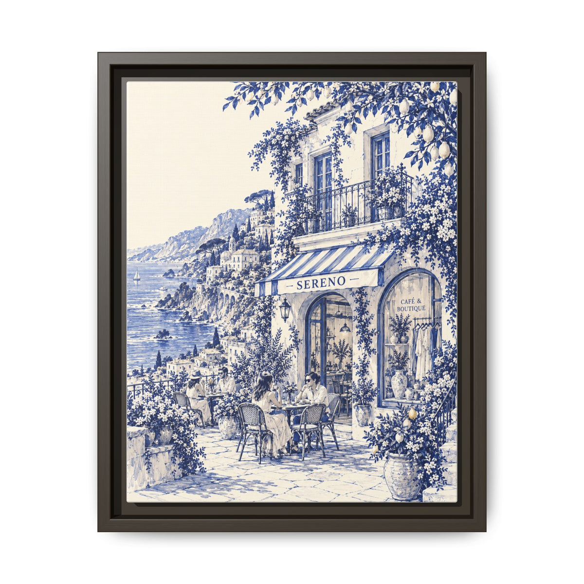 Sereno by Café Vivere - Amalfi Coast Blue Ink Matte Canvas Print, Framed (Multi-color)