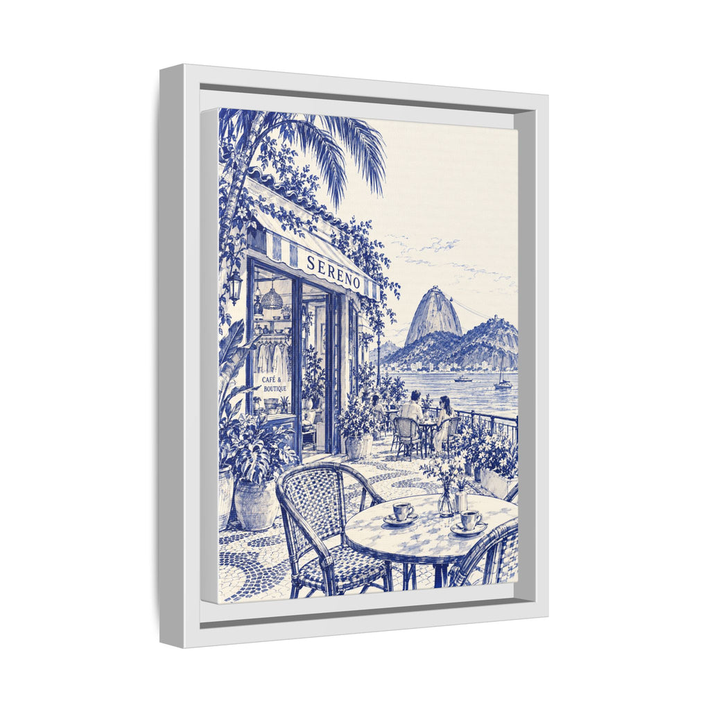 Sereno by Café Vivere - Rio de Janeiro Coast Blue Ink Matte Canvas Print, Framed (Multi-color)