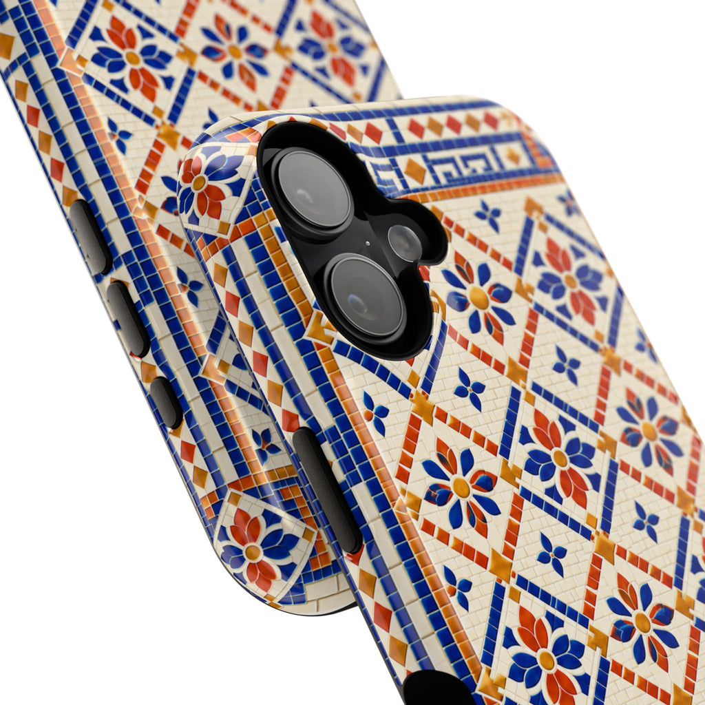 Mediterranean Tile Impact-Resistant Phone Case — Blue & Terracotta Mosaic Protection