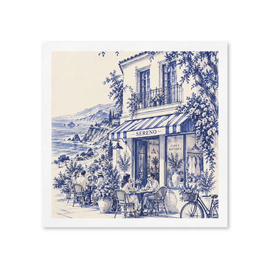 Pacific Coast Highway, California Boutique Café Cocktail Napkins — Sereno by Café Vivere Blue Bistro Coastal Scene