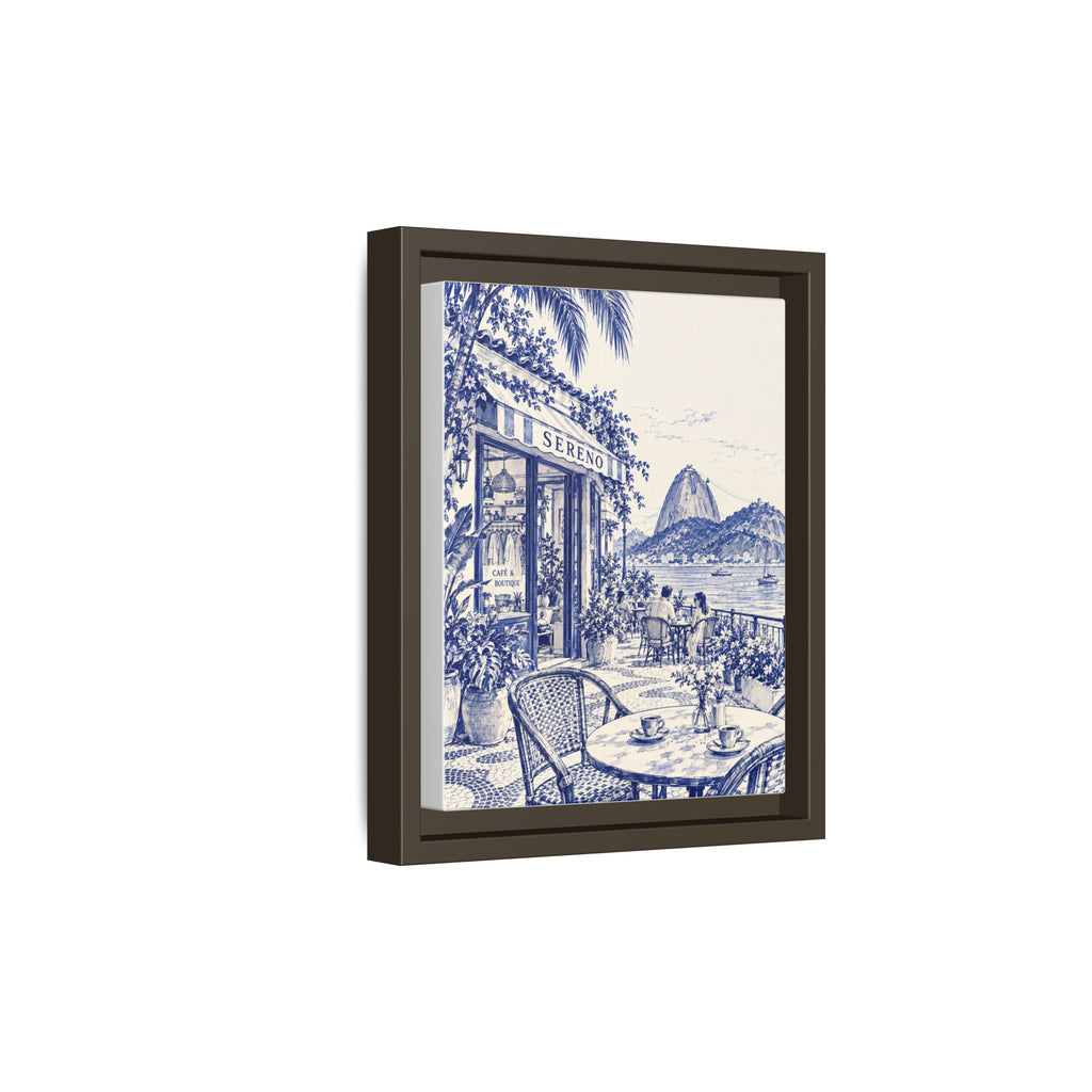 Sereno by Café Vivere - Rio de Janeiro Coast Blue Ink Matte Canvas Print, Framed (Multi-color)