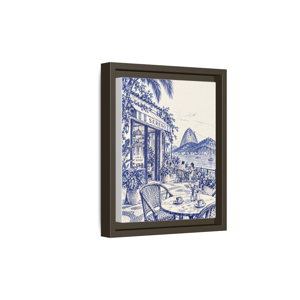 Sereno by Café Vivere - Rio de Janeiro Coast Blue Ink Matte Canvas Print, Framed (Multi-color)