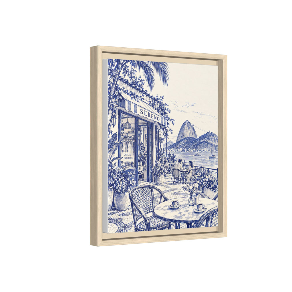 Sereno by Café Vivere - Rio de Janeiro Coast Blue Ink Matte Canvas Print, Framed (Multi-color)