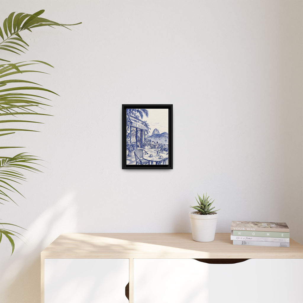 Sereno by Café Vivere - Rio de Janeiro Coast Blue Ink Matte Canvas Print, Framed (Multi-color)