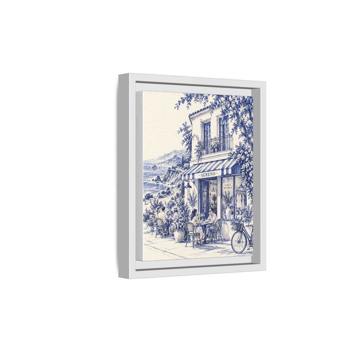Sereno by Café Vivere - Pacific Coast Highway Blue Ink Matte Canvas Print, Framed (Multi-color)