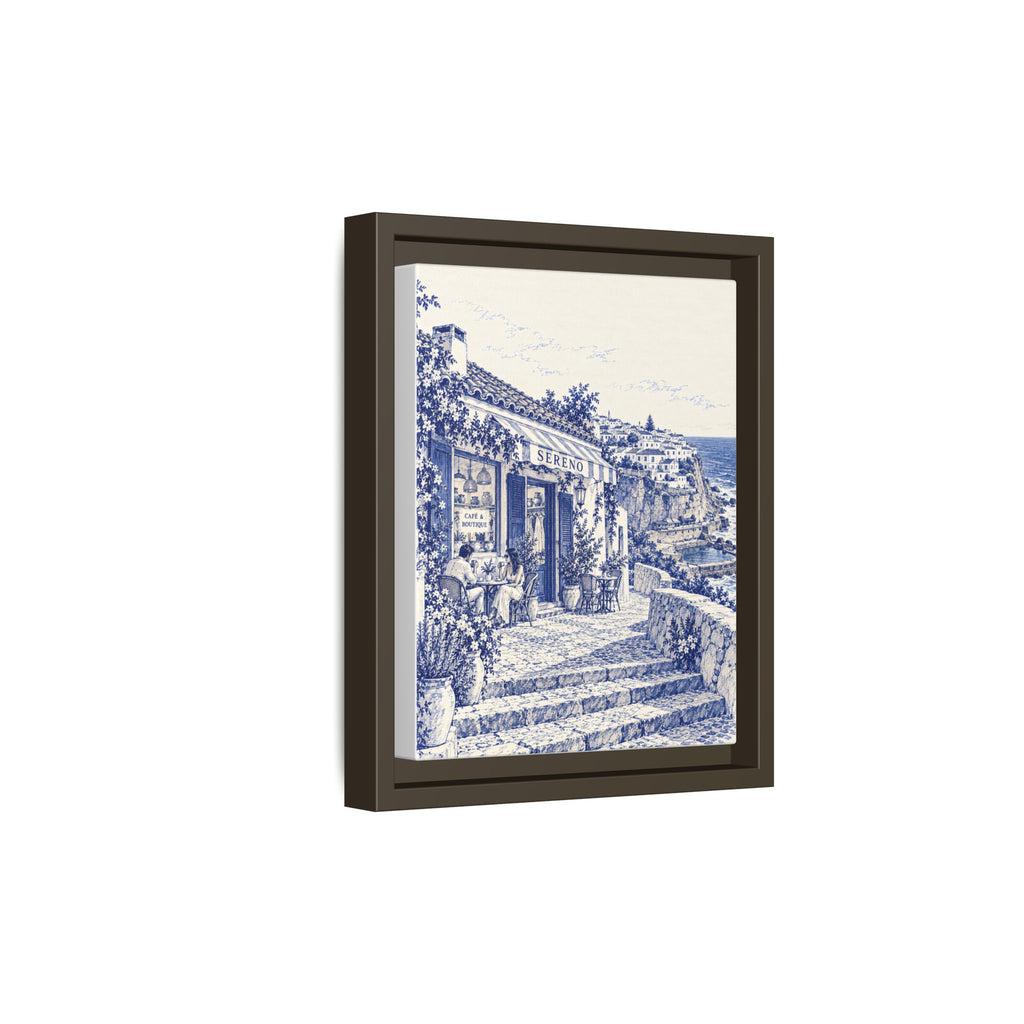 Sereno by Café Vivere - Azenhas do Mar Coastal Blue Ink Matte Canvas Print, Framed (Multi-color)