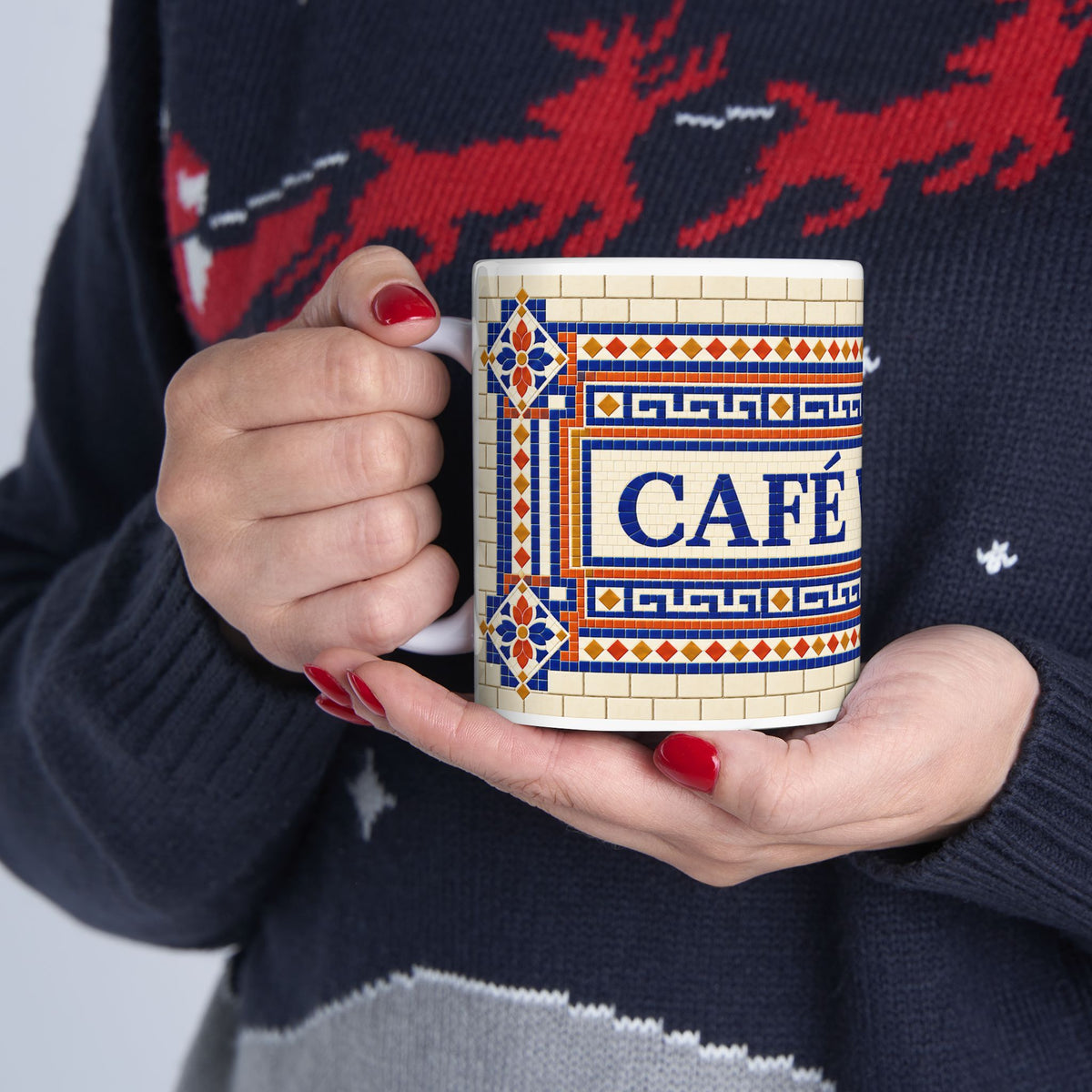 Café Vivere Ceramic Mug — Vintage Tile Pattern (11oz & 15oz)