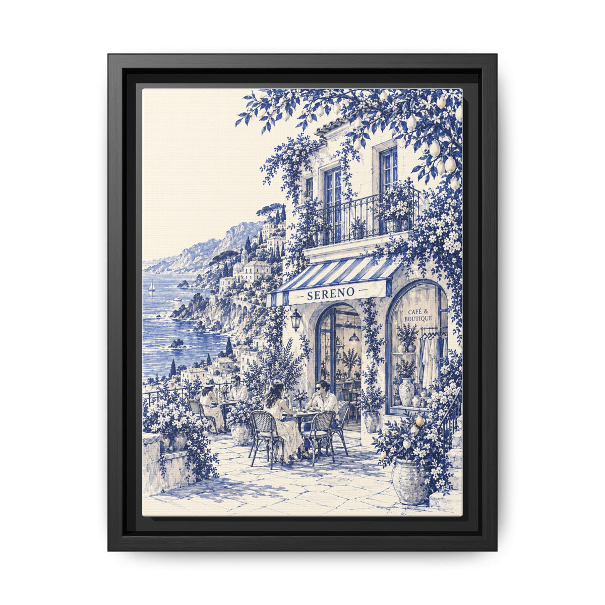 Sereno by Café Vivere - Amalfi Coast Blue Ink Matte Canvas Print, Framed (Multi-color)