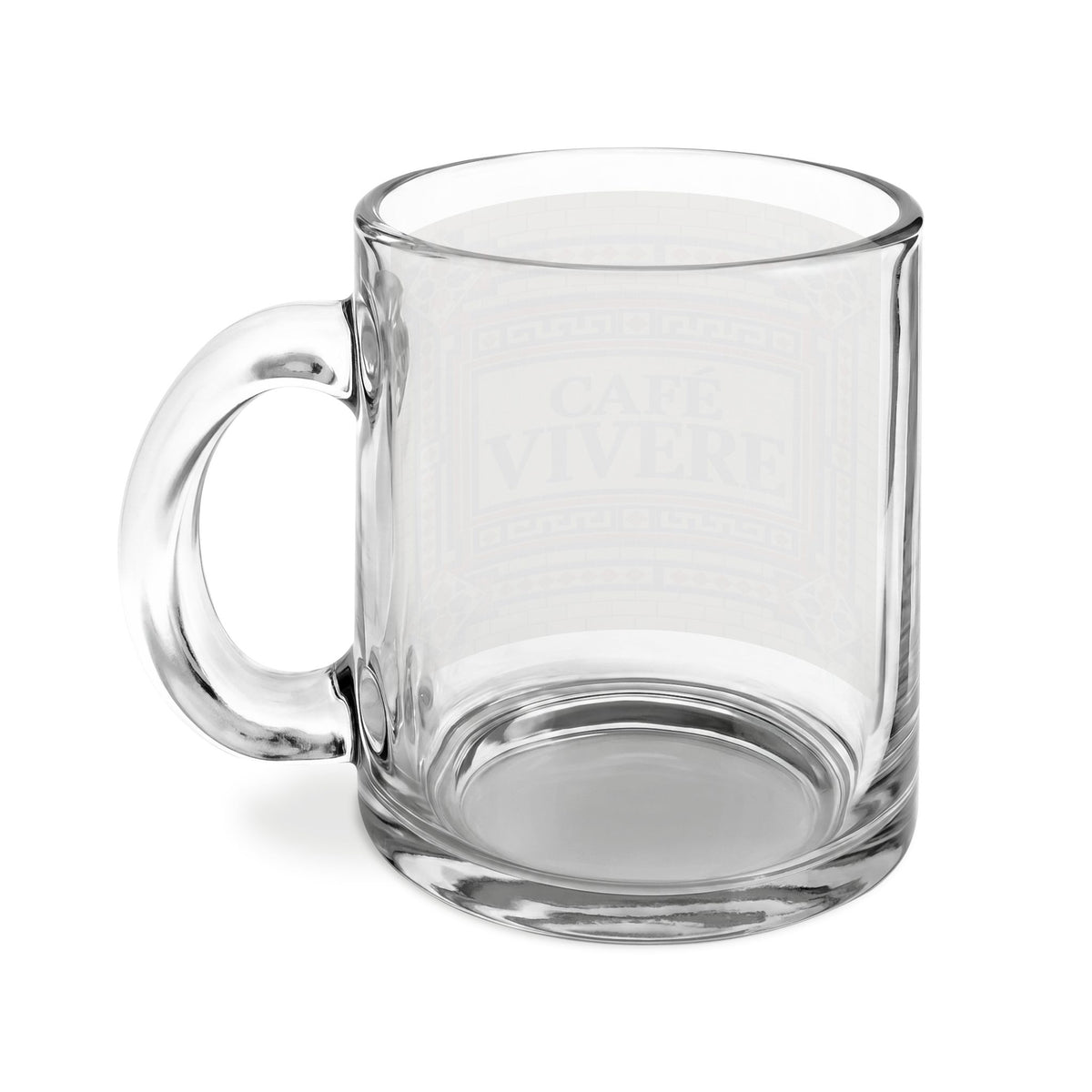 Café Vivere Mosaic Glass Mug — 10oz Clear Coffee Cup with Mediterranean Tile Design