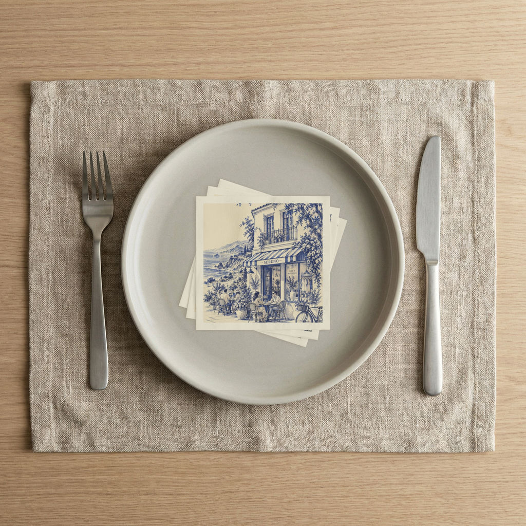 Pacific Coast Highway, California Boutique Café Cocktail Napkins — Sereno by Café Vivere Blue Bistro Coastal Scene