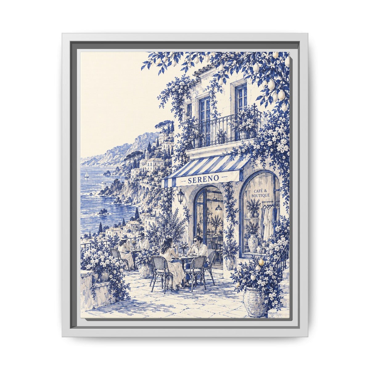 Sereno by Café Vivere - Amalfi Coast Blue Ink Matte Canvas Print, Framed (Multi-color)