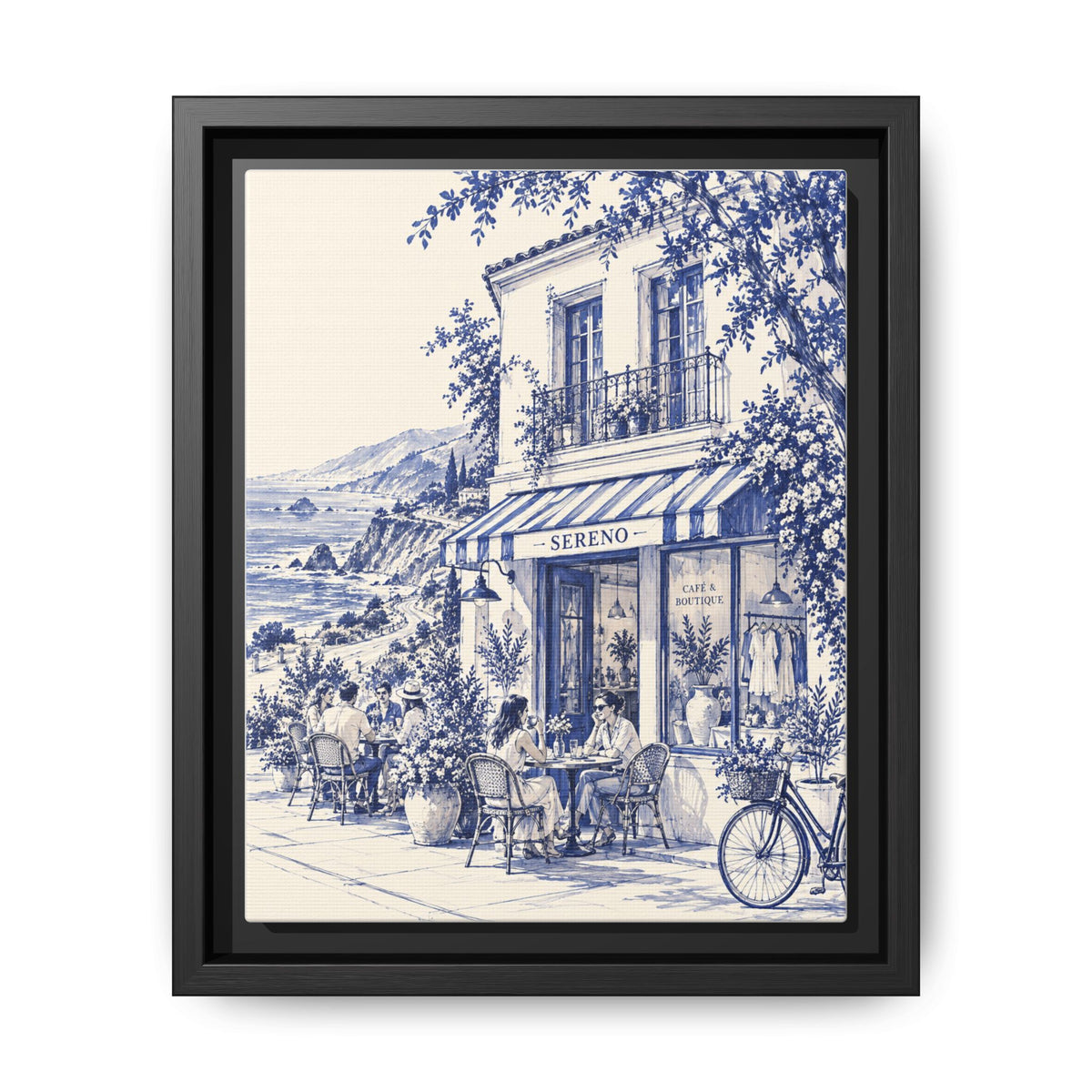 Sereno by Café Vivere - Pacific Coast Highway Blue Ink Matte Canvas Print, Framed (Multi-color)