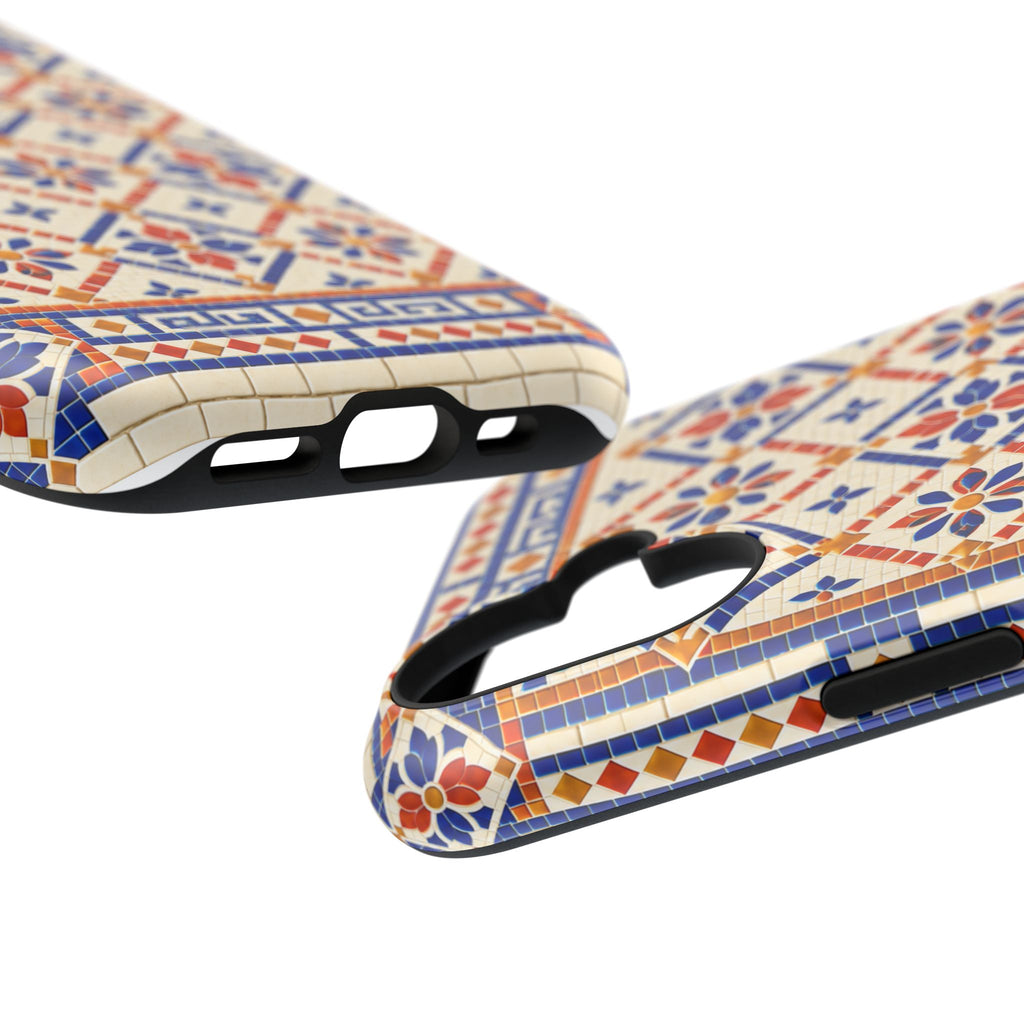 Mediterranean Tile Impact-Resistant Phone Case — Blue & Terracotta Mosaic Protection