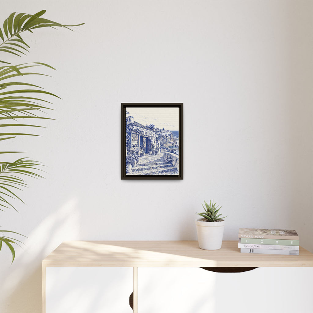 Sereno by Café Vivere - Azenhas do Mar Coastal Blue Ink Matte Canvas Print, Framed (Multi-color)