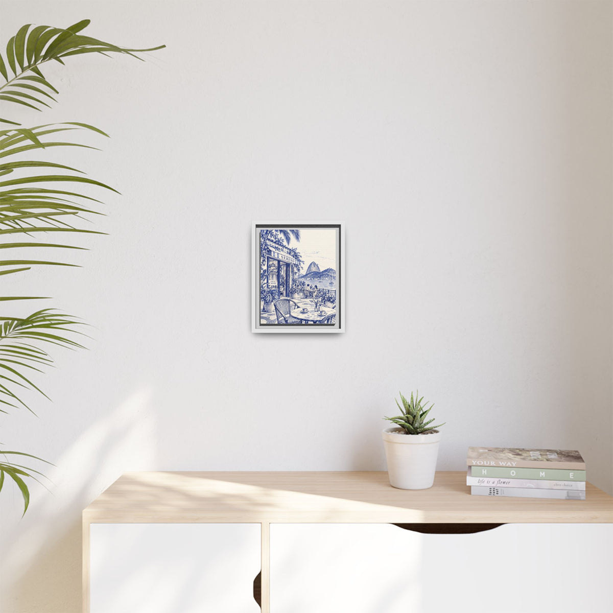 Sereno by Café Vivere - Rio de Janeiro Coast Blue Ink Matte Canvas Print, Framed (Multi-color)