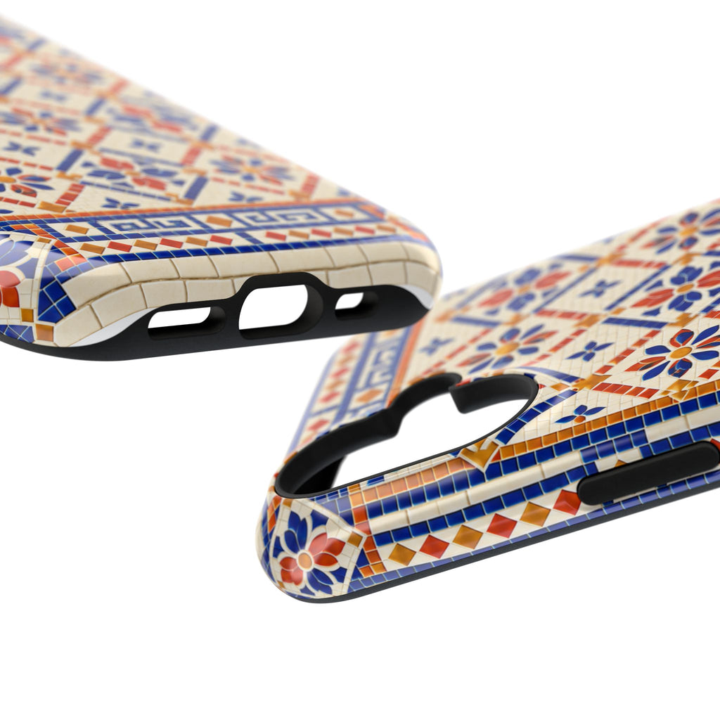 Mediterranean Tile Impact-Resistant Phone Case — Blue & Terracotta Mosaic Protection