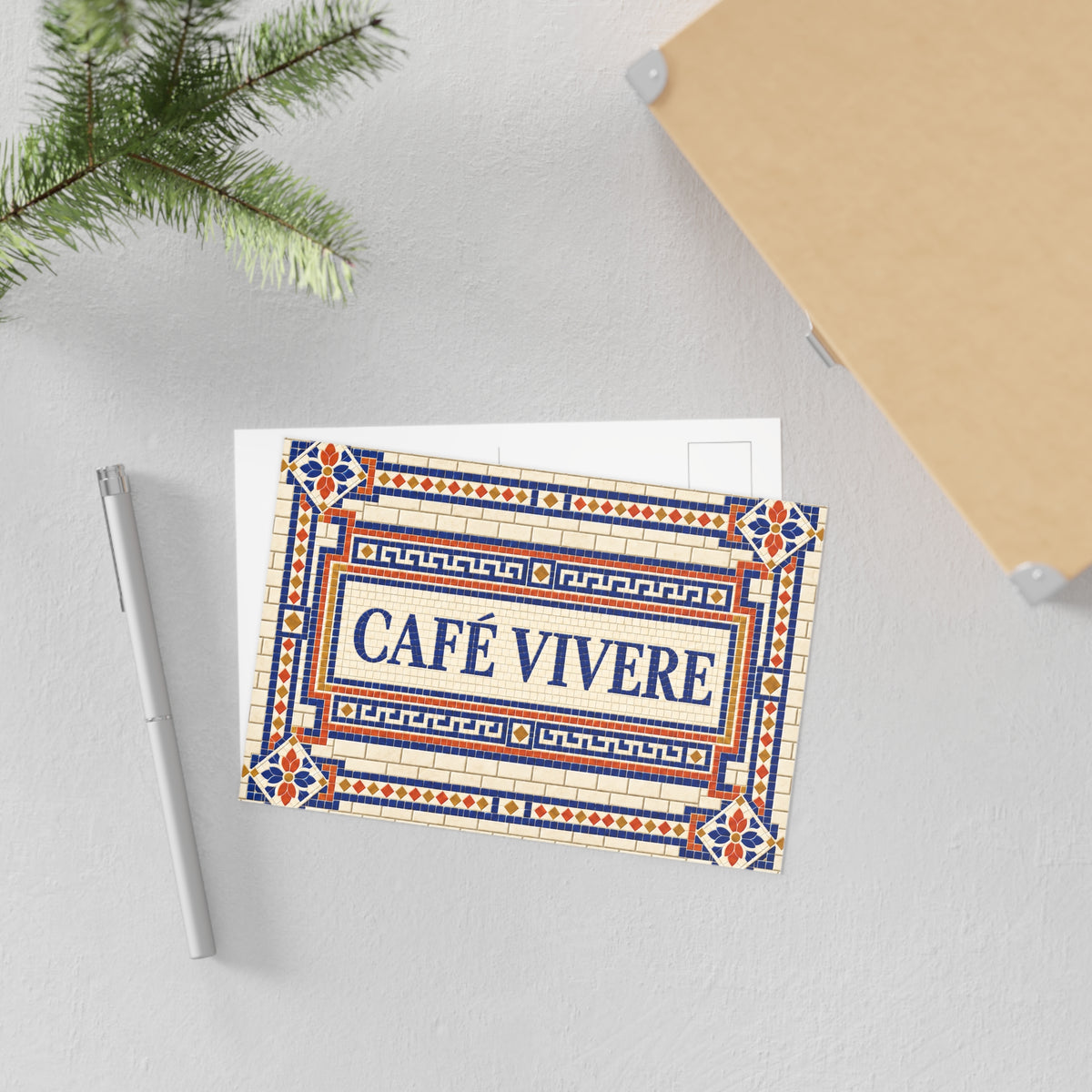 Café Vivere Fine Art Postcard Set — Vintage Mosaic Tile Design