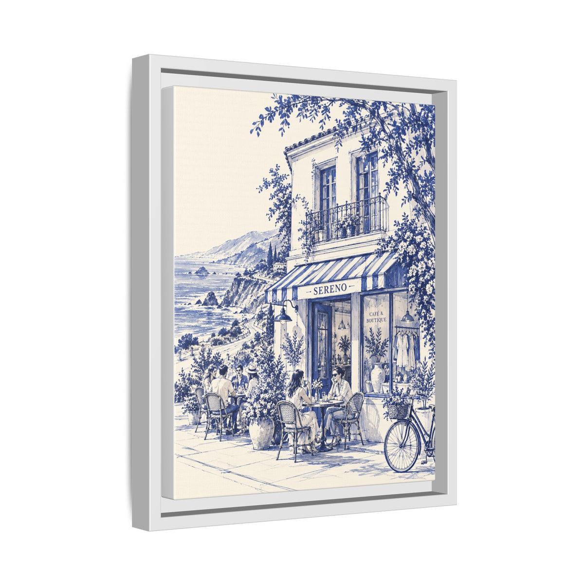 Sereno by Café Vivere - Pacific Coast Highway Blue Ink Matte Canvas Print, Framed (Multi-color)