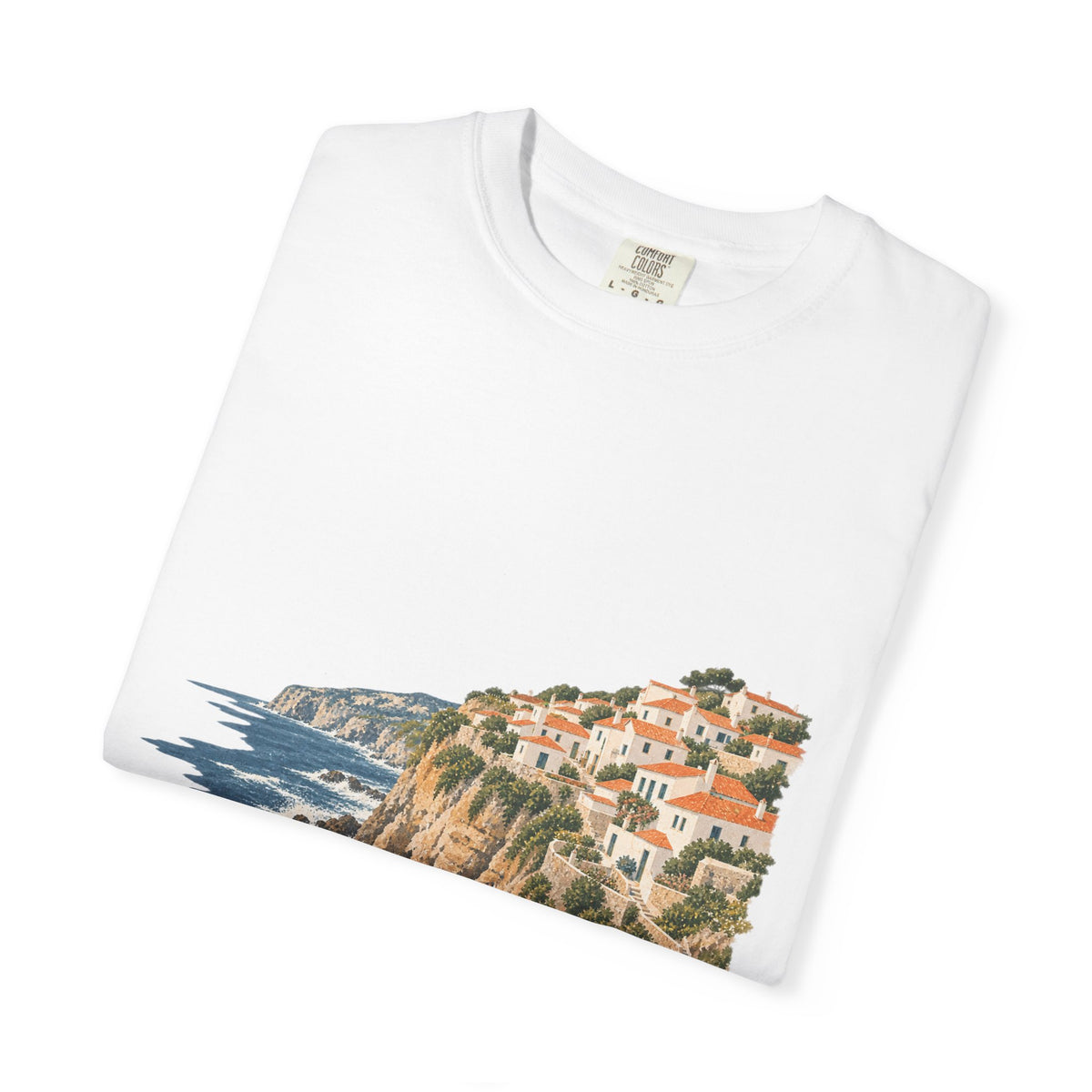 Coastal Cliffside Illustration T-Shirt — Café Vivere Azenhas do Mar Portugal Scenic Tee