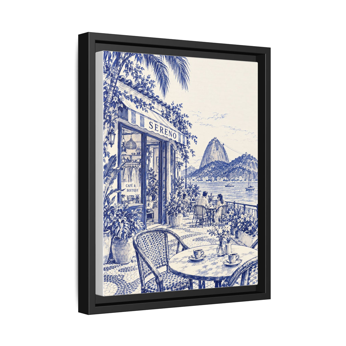 Sereno by Café Vivere - Rio de Janeiro Coast Blue Ink Matte Canvas Print, Framed (Multi-color)