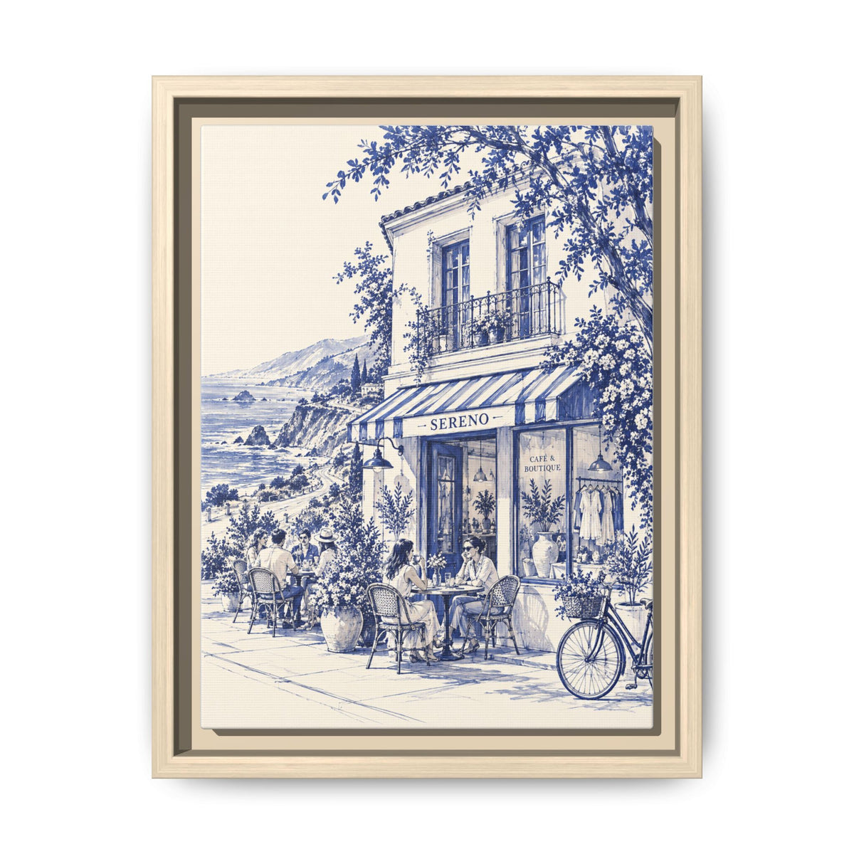 Sereno by Café Vivere - Pacific Coast Highway Blue Ink Matte Canvas Print, Framed (Multi-color)