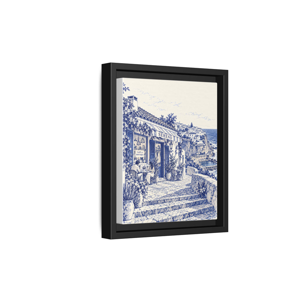 Sereno by Café Vivere - Azenhas do Mar Coastal Blue Ink Matte Canvas Print, Framed (Multi-color)