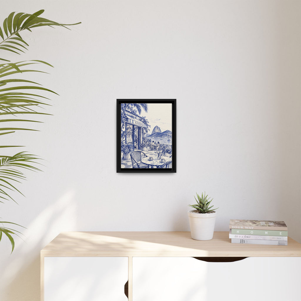 Sereno by Café Vivere - Rio de Janeiro Coast Blue Ink Matte Canvas Print, Framed (Multi-color)