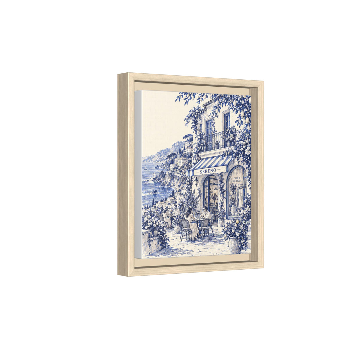 Sereno by Café Vivere - Amalfi Coast Blue Ink Matte Canvas Print, Framed (Multi-color)