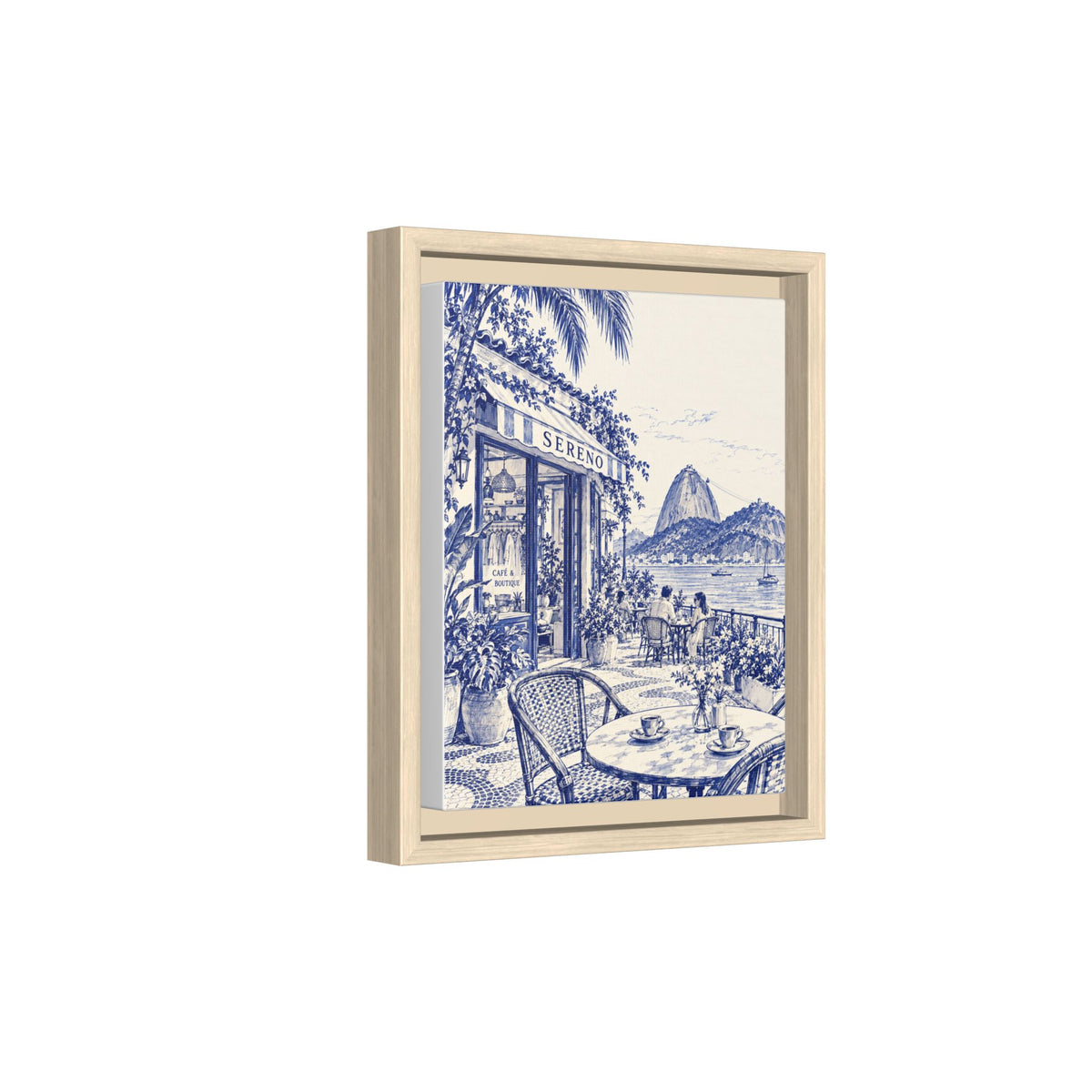 Sereno by Café Vivere - Rio de Janeiro Coast Blue Ink Matte Canvas Print, Framed (Multi-color)