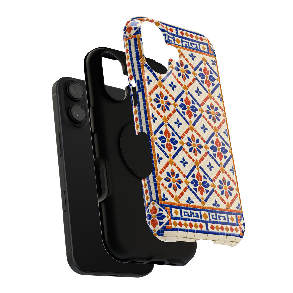 Mediterranean Tile Impact-Resistant Phone Case — Blue & Terracotta Mosaic Protection