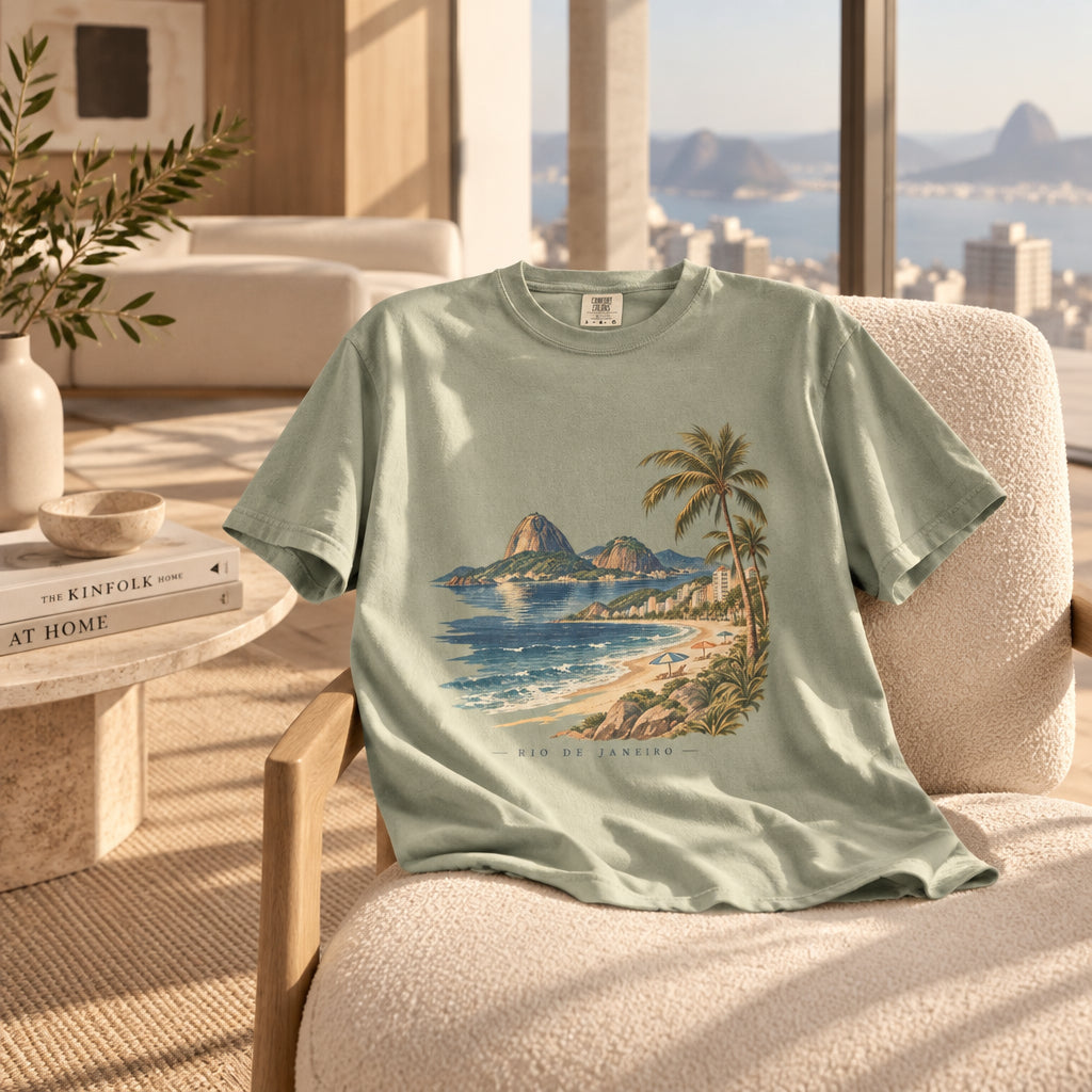 Rio de Janeiro Beach T-Shirt — Café Vivere Vintage Palm Coastal Tee