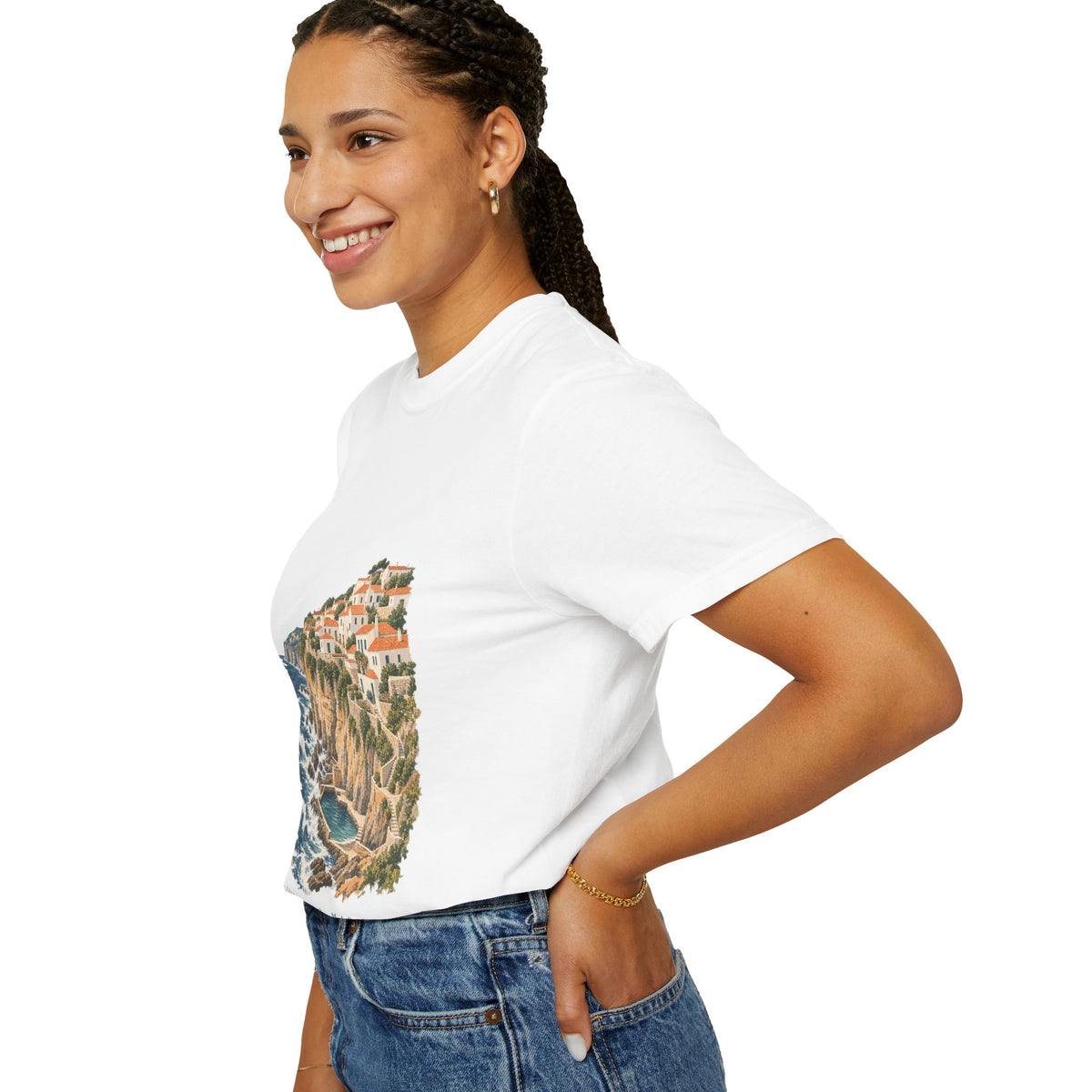 Coastal Cliffside Illustration T-Shirt — Café Vivere Azenhas do Mar Portugal Scenic Tee