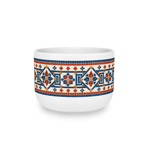 25oz Ceramic Latte Mug — Blue & Terracotta Cafe Vivere Mosaic Border