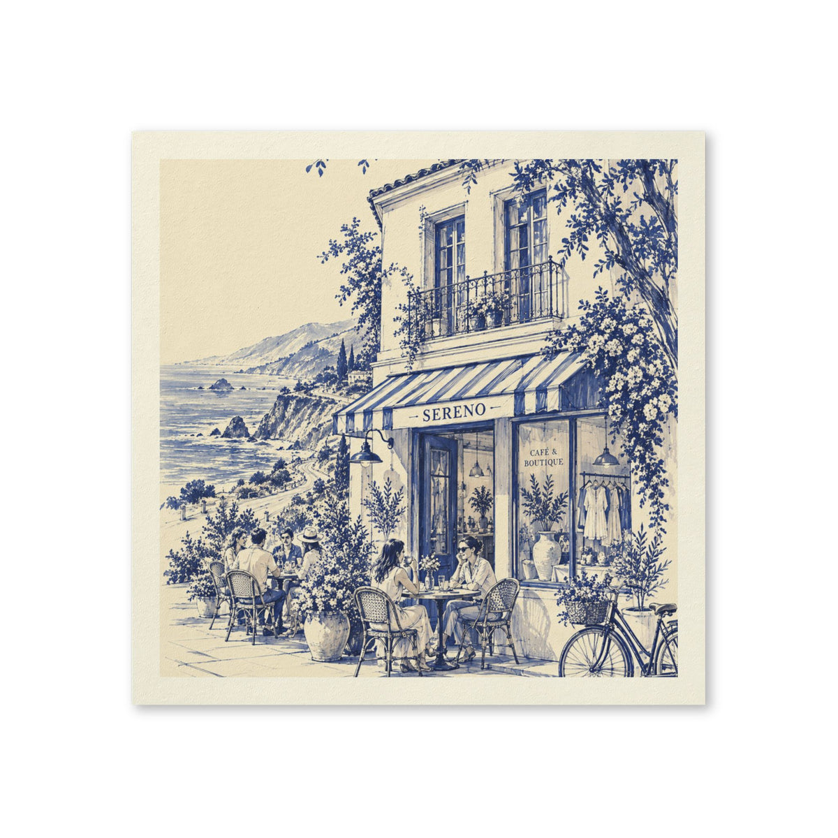 Pacific Coast Highway, California Boutique Café Cocktail Napkins — Sereno by Café Vivere Blue Bistro Coastal Scene