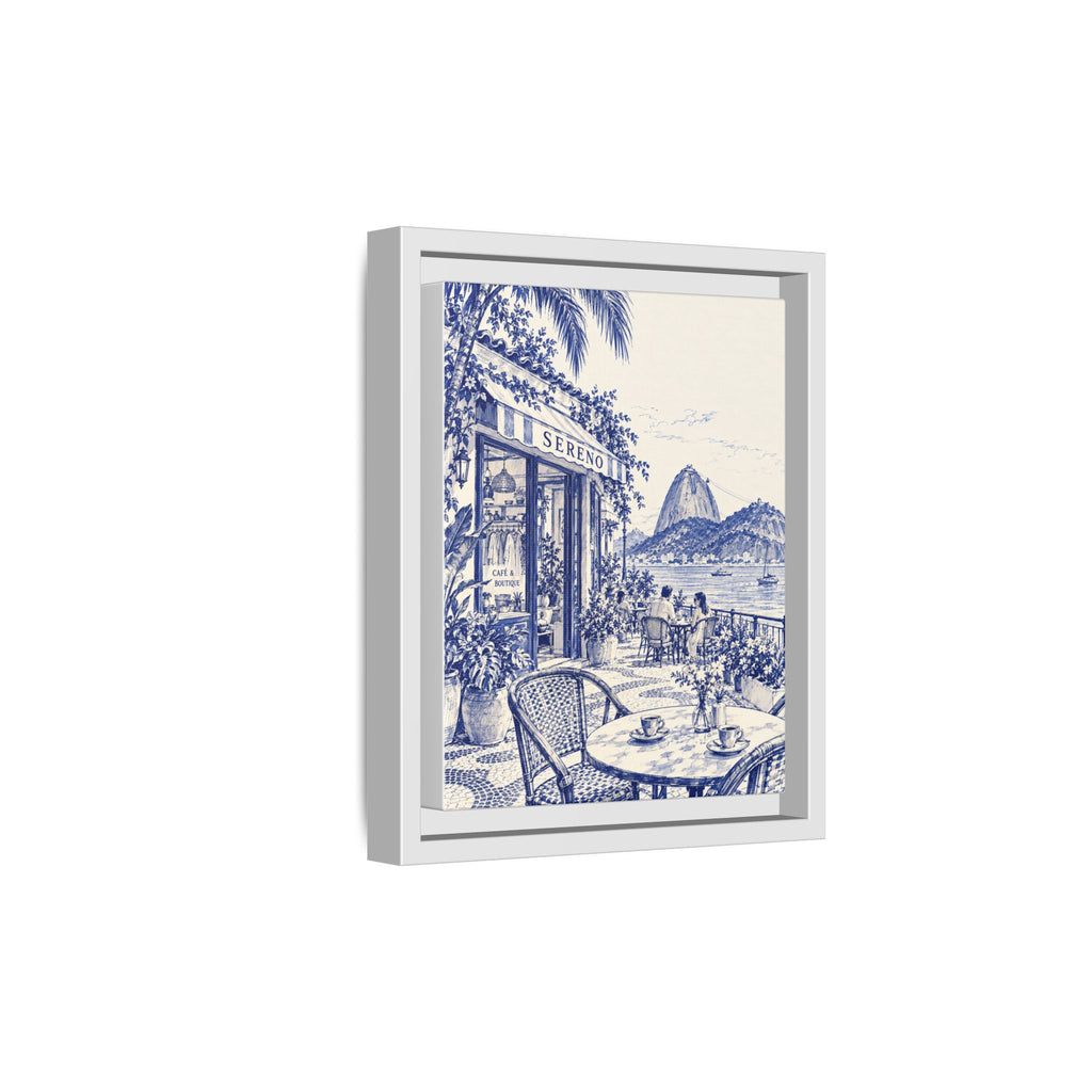 Sereno by Café Vivere - Rio de Janeiro Coast Blue Ink Matte Canvas Print, Framed (Multi-color)