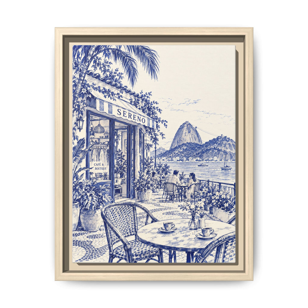 Sereno by Café Vivere - Rio de Janeiro Coast Blue Ink Matte Canvas Print, Framed (Multi-color)